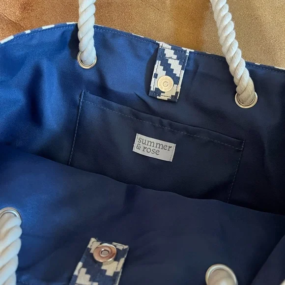 Blue and white nautical tote. Knotted straps. New never used. Summer & Rose.NWOT - Picture 4 of 5